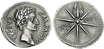 Римская монета с изображением кометы Цезаря