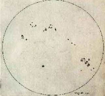 Зарисовка Галилея групп солнечных пятен