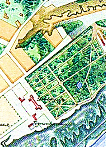 Дворец и Городской (Государев сад) на плане Киевской крепости