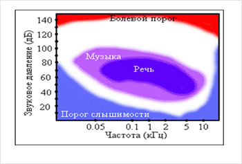 Области восприятия разных звуков человеком