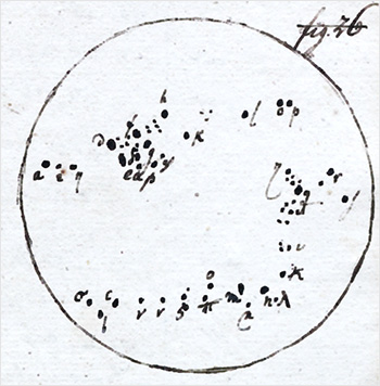 Зарисовка солнечных пятен Кристиана Хорребу 23 октября 1769 г.