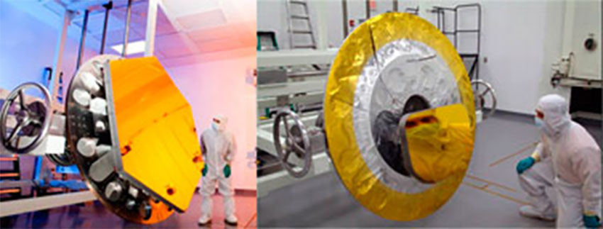 Основне дзеркало JWST EDU із золотим покриттям та третє дзеркало JWST Flight