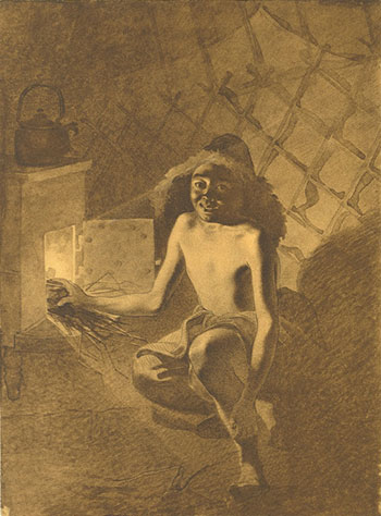 Т.Г. Шевченко. Казахський хлопчик розпалює грубку. 1849, сепія